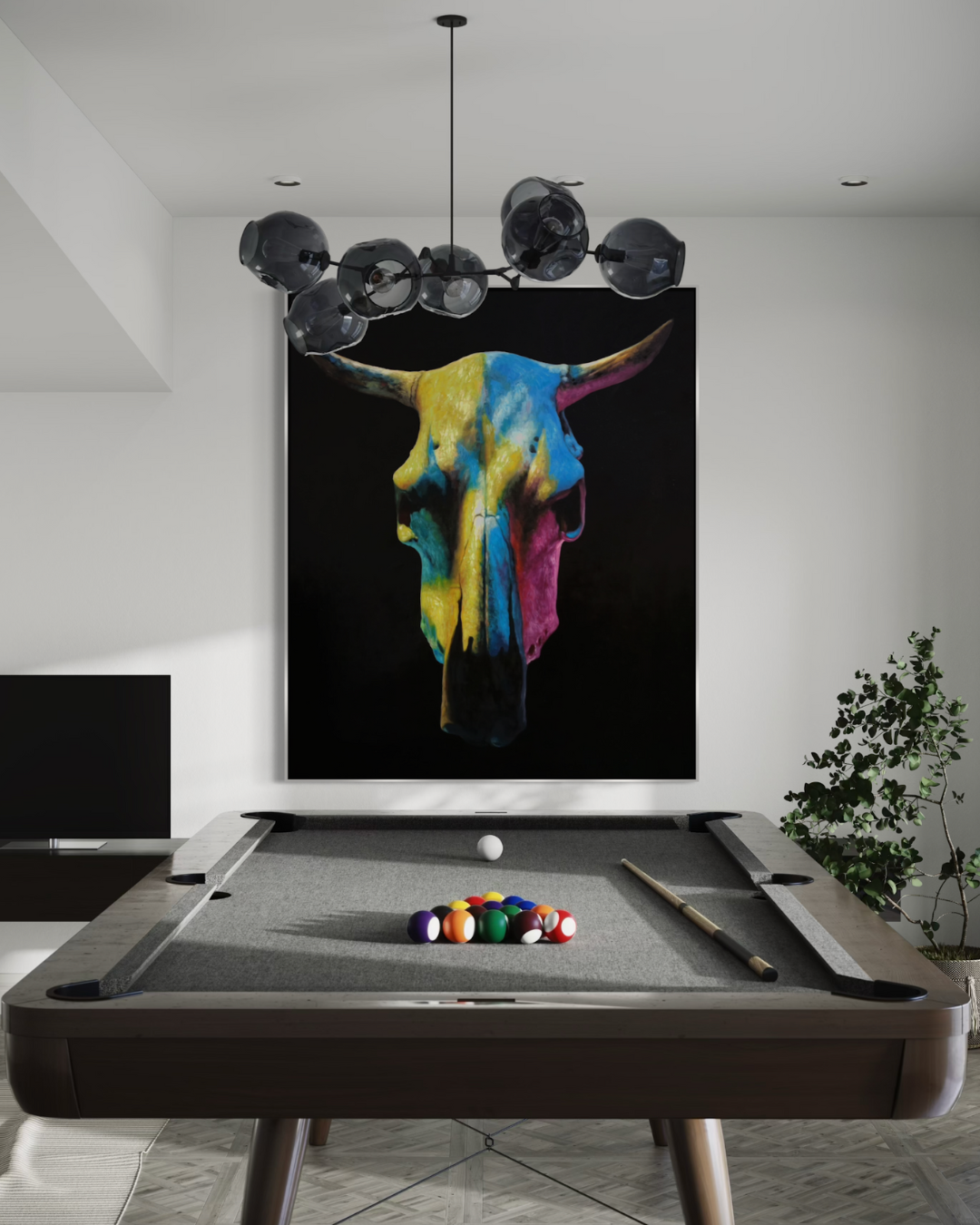 ÓLEO XXL FONDO NEGRO CRANEO TORO 150X180