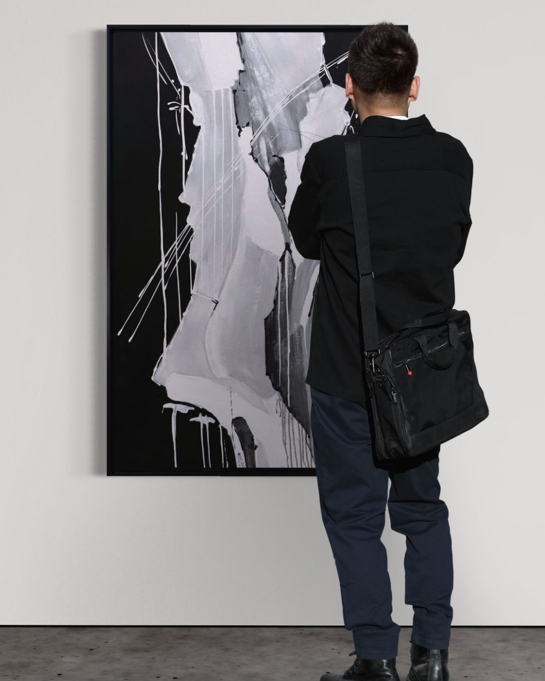 ÓLEO FONDO NEGRO MANCHAS BLANCAS 80X120