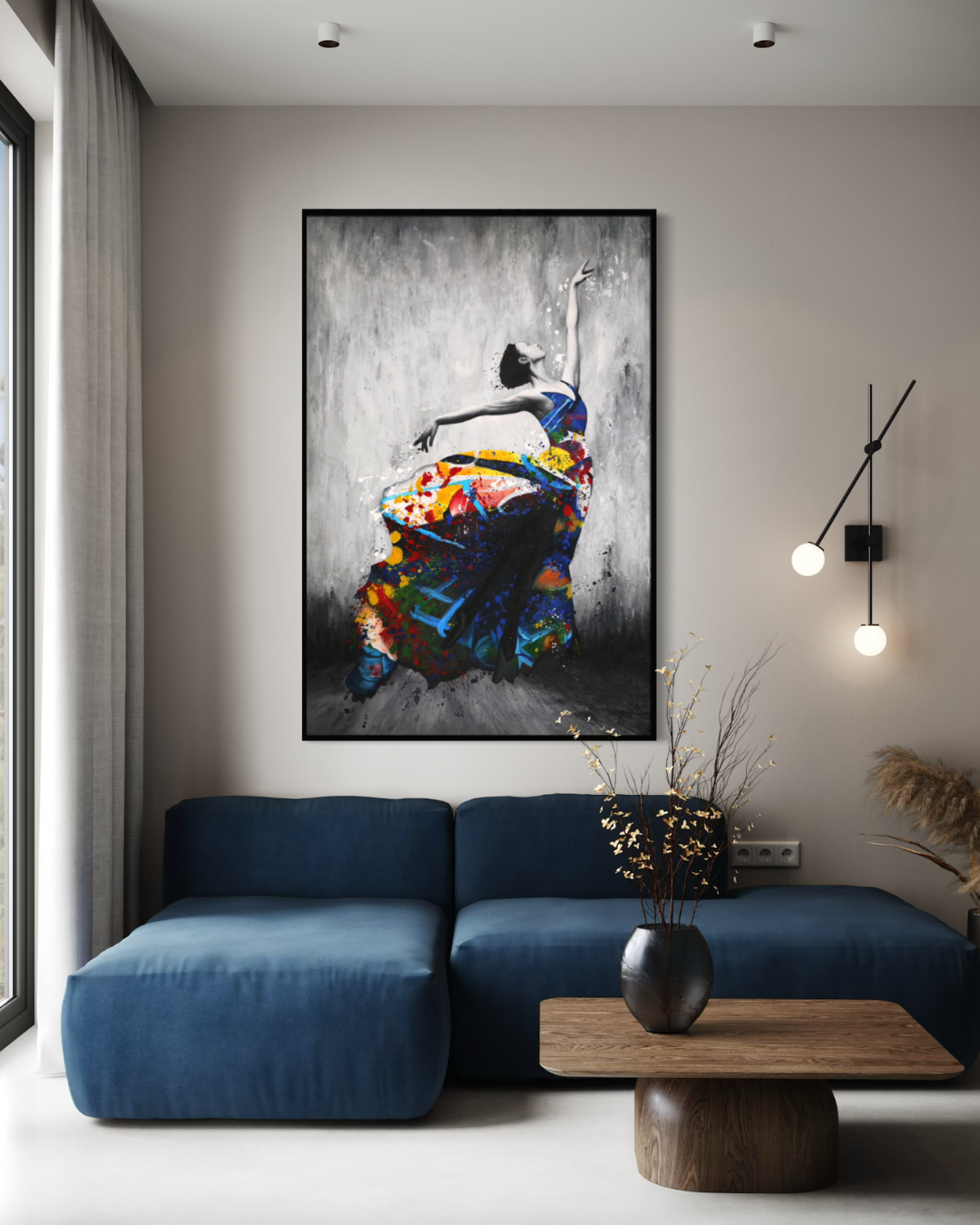 ÓLEO L MUJER QUE DANZA EN COLORES 100X150