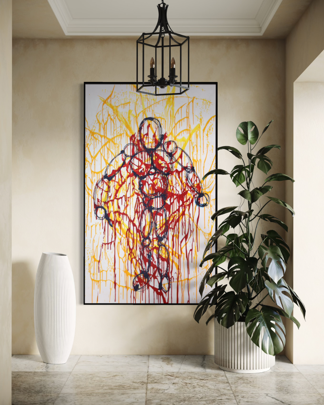 ÓLEO XXL FIGURA HUMANA EN ENREDO AMARILLO 120X200