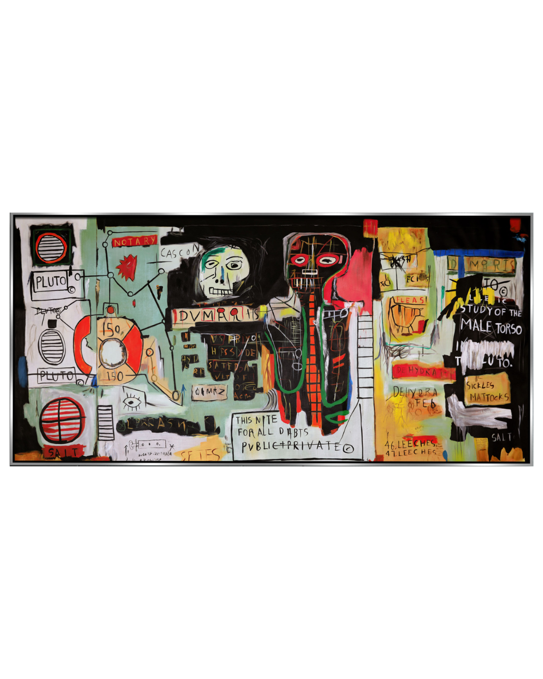 ÓLEO XXL FIGURATIVO CABEZAS Y NOTAS 200X100
