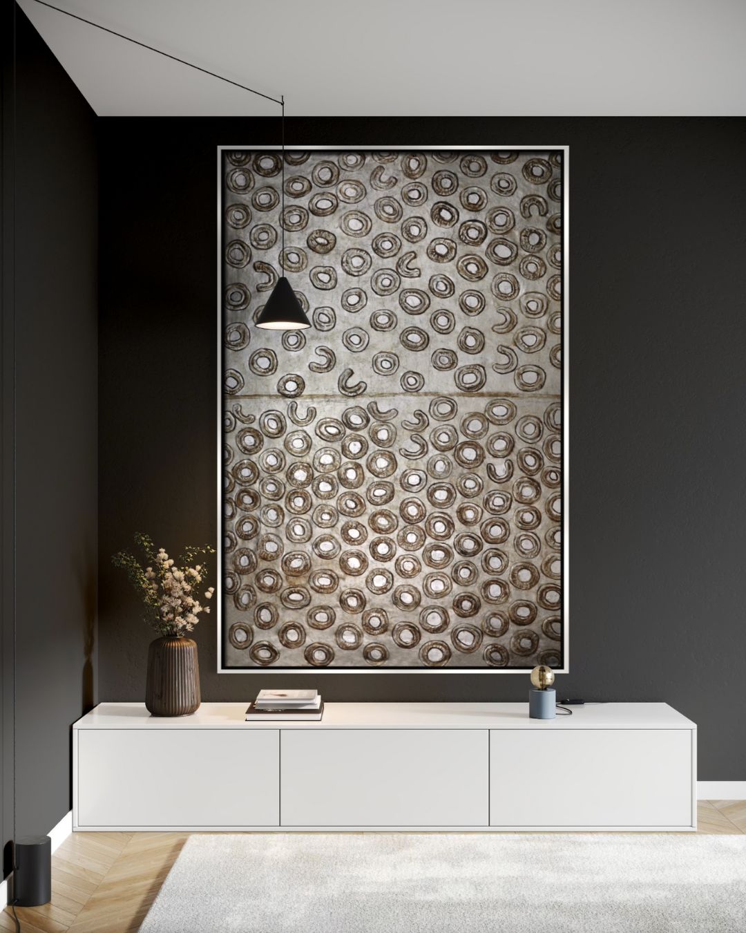 ÓLEO XL PLATEADO CÉLULAS GRISES 120X180