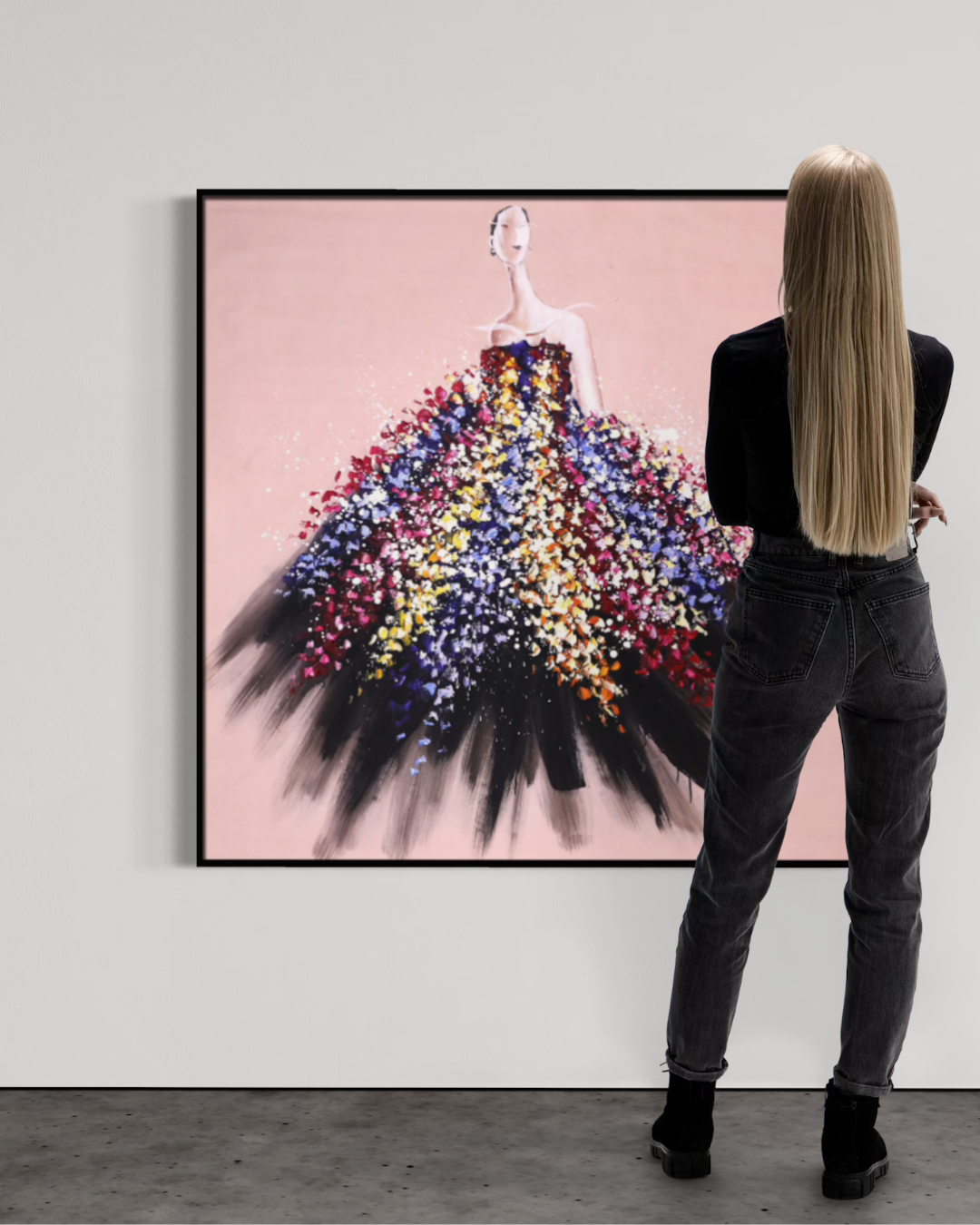 ÓLEO L MUJER VESTIDO CON TEXTURAS 120X120