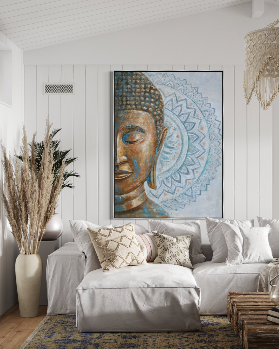 ÓLEO XL BUDA MANDALA CELESTE 120X160