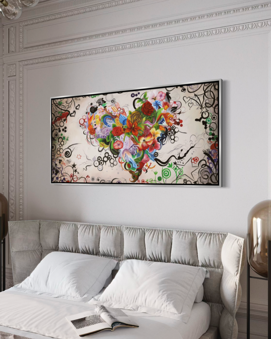 OLÉO L FIGURATIVO DE CORAZÓN CON PEQUEÑAS FIGURAS 160X80