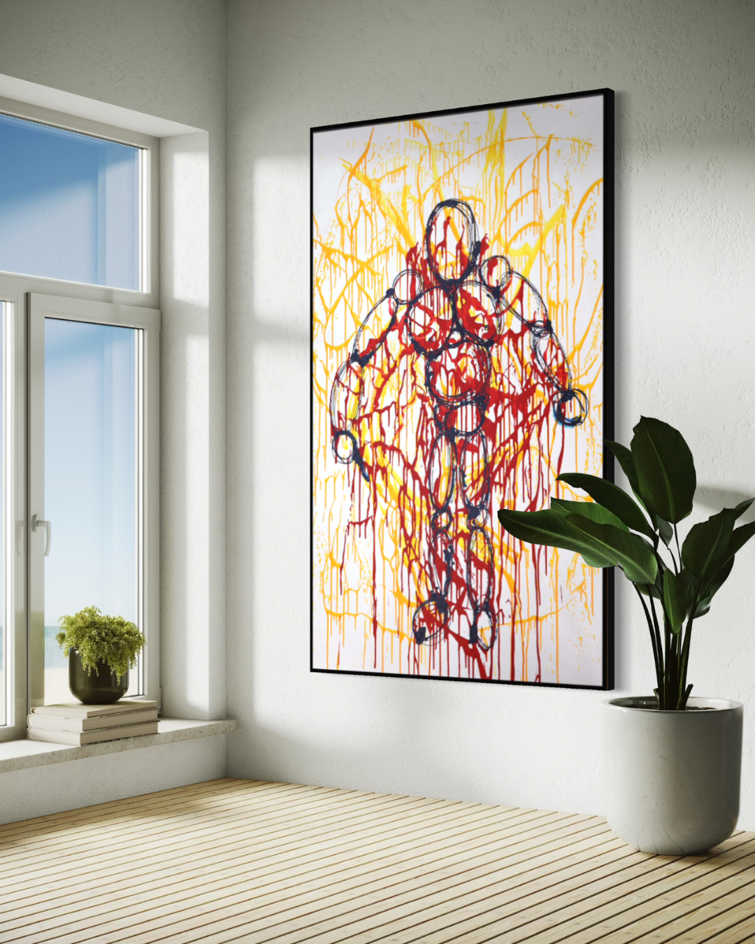 ÓLEO XXL FIGURA HUMANA EN ENREDO AMARILLO 120X200