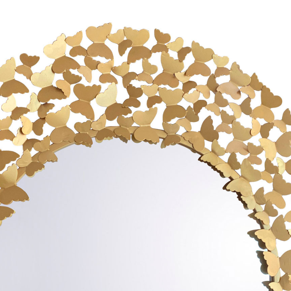 Espejo Redondo Decorativo Dorado con Marco de Mariposas 90×90 cm