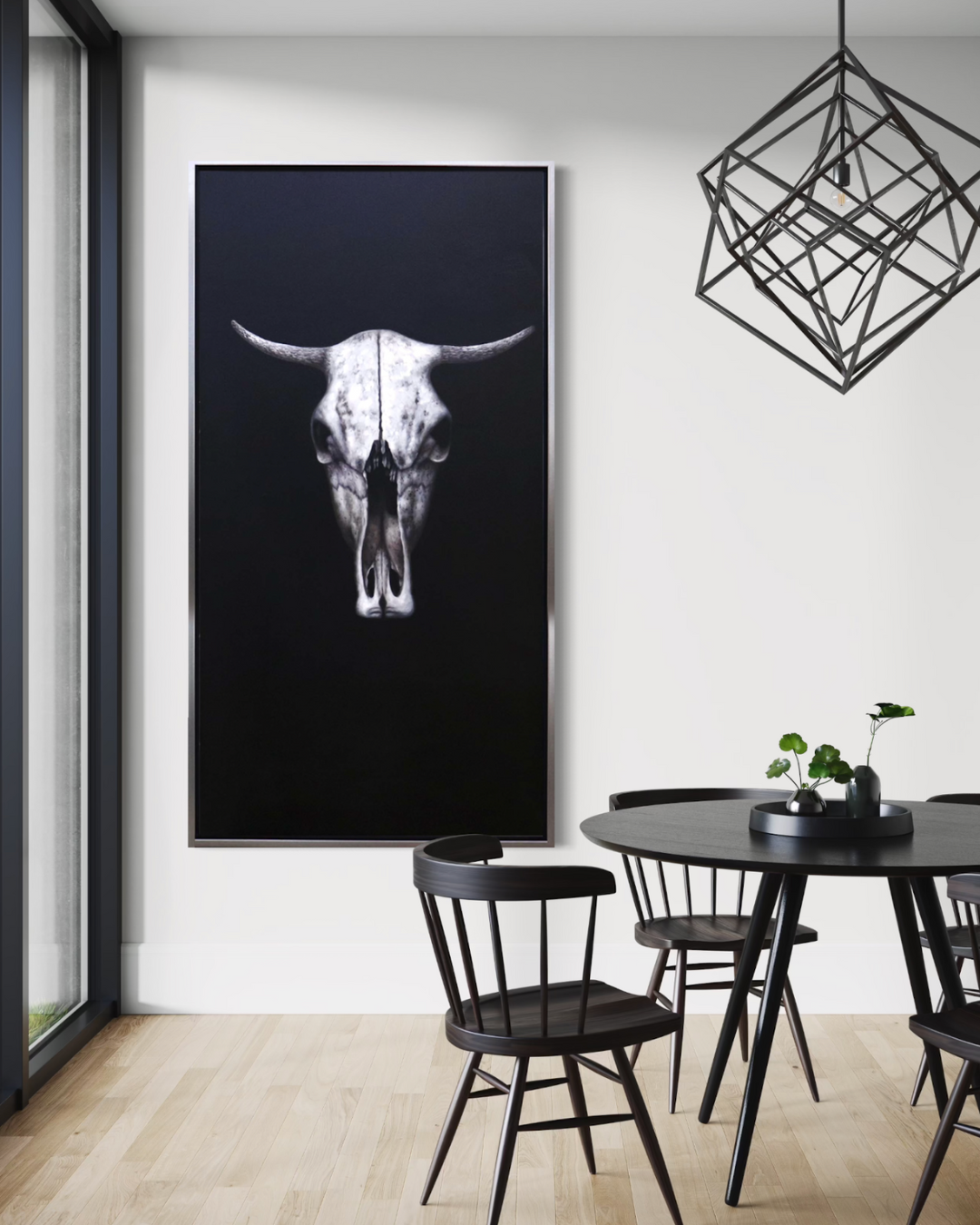 Oleo Calavera chivo fondo negro 150x80