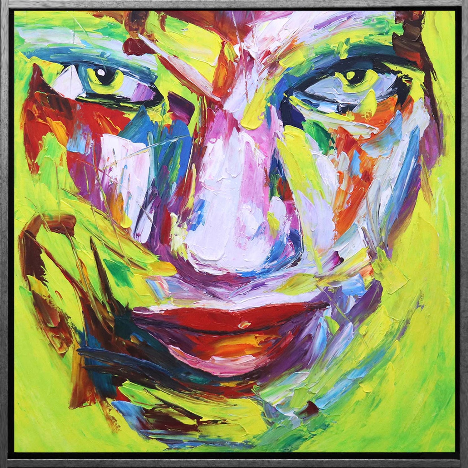 Oleo Rostro abstracto con fondo amarillo