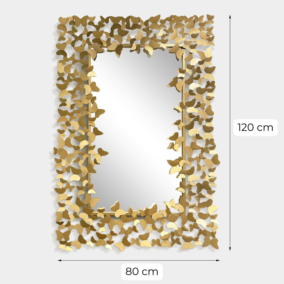 Espejo Decorativo Rectangular 80×120 cm con Marco de Mariposas Doradas