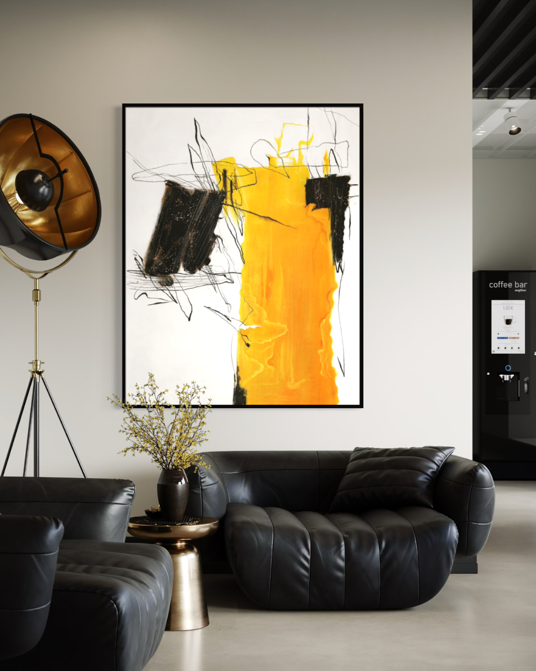 ÓLEO L ABSTRACTO AMARILLO Y NEGRO 120X150