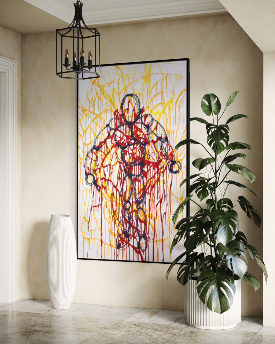 ÓLEO XXL FIGURA HUMANA EN ENREDO AMARILLO 120X200
