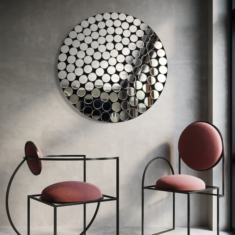 Espejo Redondo Decorativo 90×90 cm con Diseño de Círculos Espejados