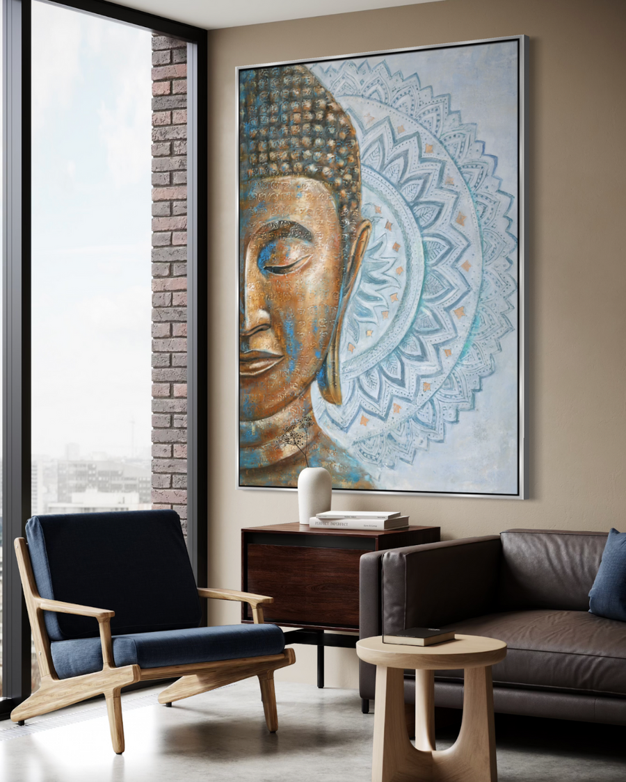 ÓLEO XL BUDA MANDALA CELESTE 120X160