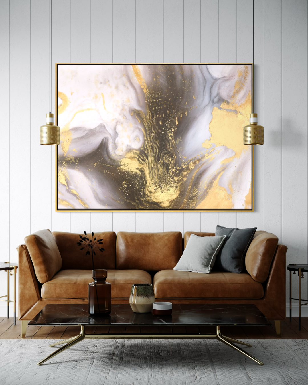 ÓLEO XXL ABSTRACTO NEBULOSA DORADA 150X200