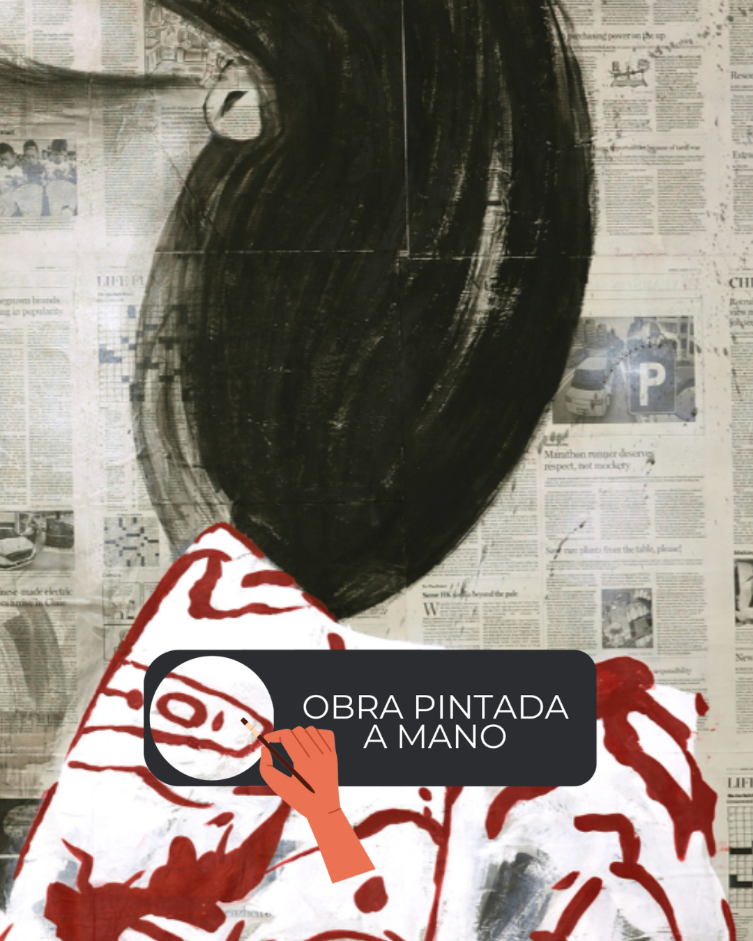 ÓLEO XXL MUJER AGITANDO EL PELO 180X180