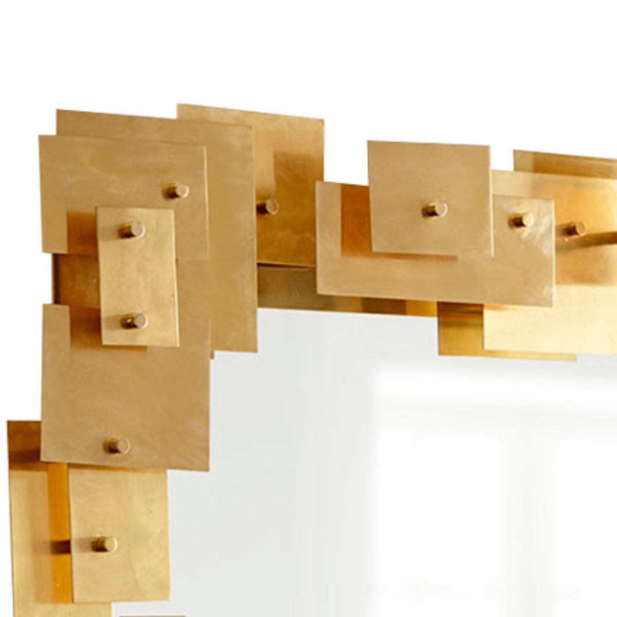 Espejo Decorativo Rectangular 80×120 cm con Marco de Cuadrados Metálicos Dorados