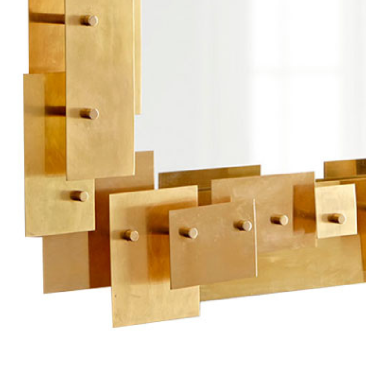 Espejo Decorativo Rectangular 80×120 cm con Marco de Cuadrados Metálicos Dorados