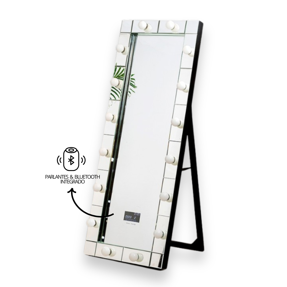 Espejo Rectangular de Pie con Luces LED y Parlantes Bluetooth 175×80 cm
