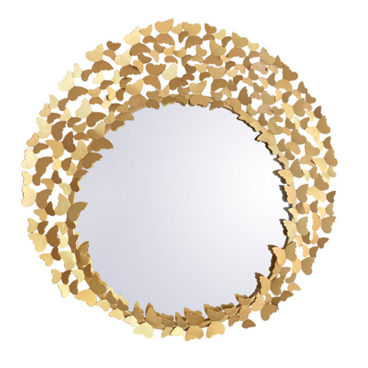 Espejo Redondo Decorativo Dorado con Marco de Mariposas 90×90 cm