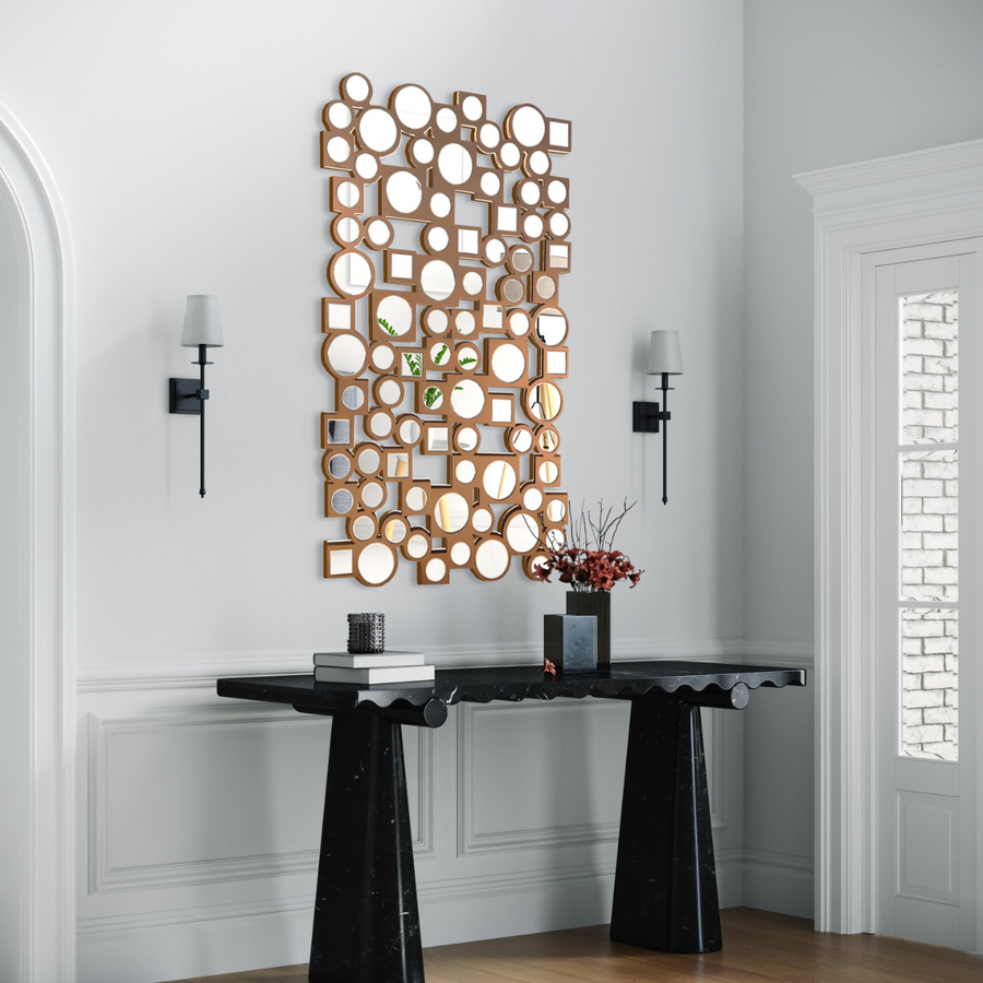 Espejo Decorativo Cobre  80×120 cm con Círculos y Cuadrados Espejados