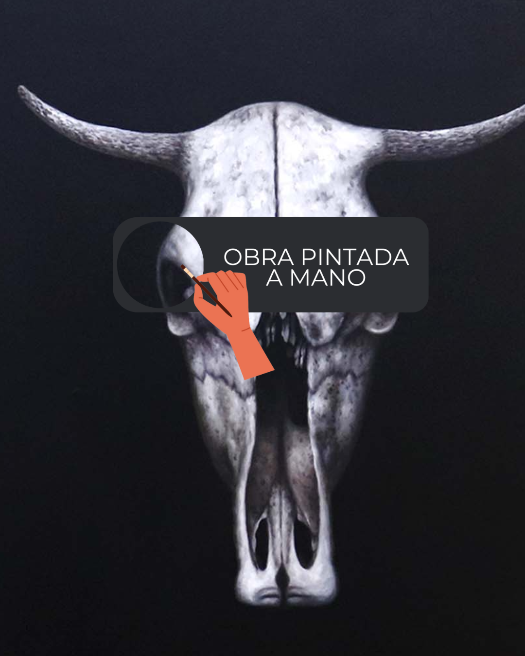Oleo Calavera chivo fondo negro 150x80