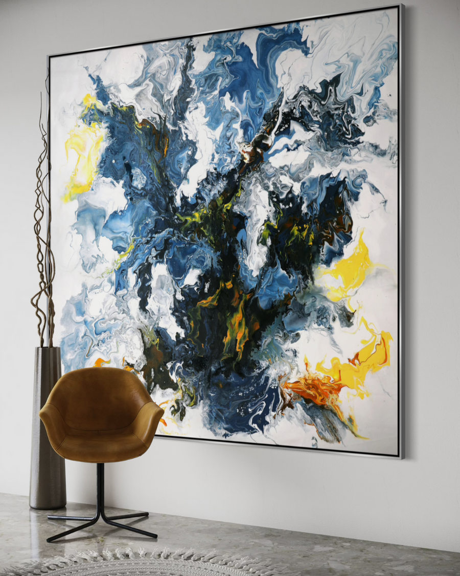 ÓLEO XXL ABSTRACTO TORMENTA DE COLORES 180X180
