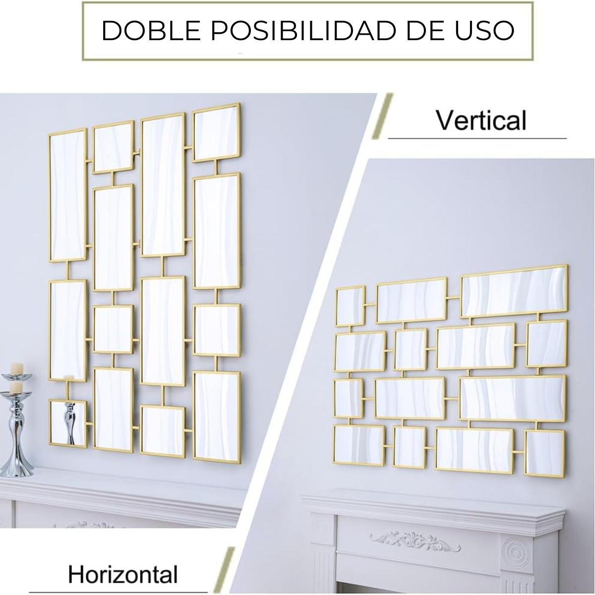 Espejo Decorativo Multiple 80×120 cm Marco Geométrico Dorado