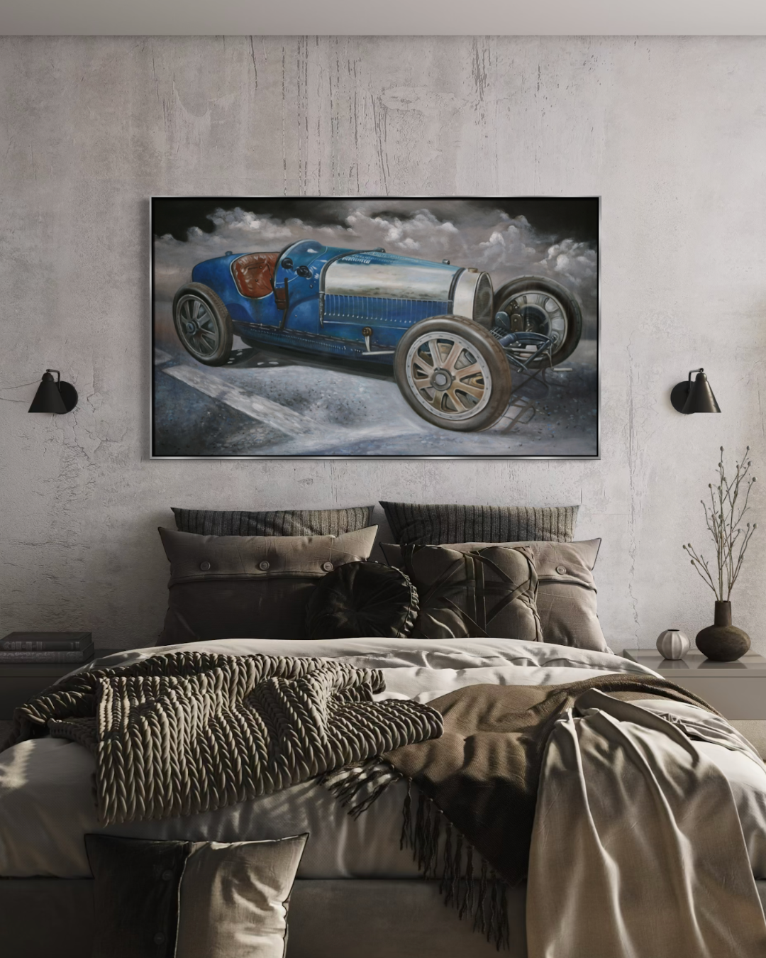 ÓLEO L AUTO CARRERA AZUL VINTAGE 150 X 90