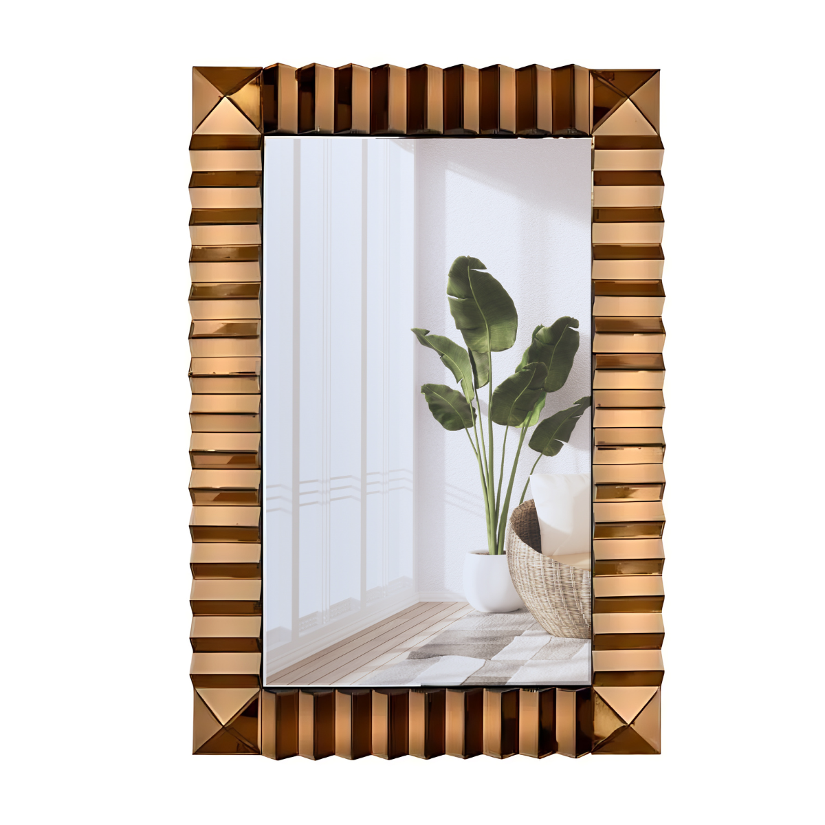 Espejo Decorativo Rectangular 80×120cm Marco Espejado Relieve Cobre