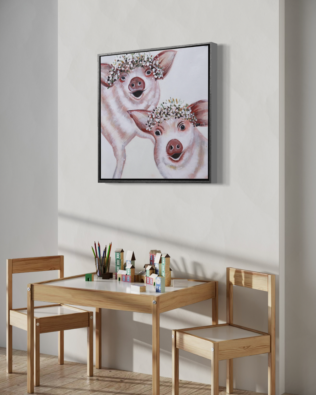 Oleo Chanchitos con corona 60x60