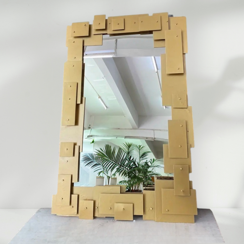 Espejo Decorativo Rectangular 80×120 cm con Marco de Cuadrados Metálicos Dorados - imagen 1