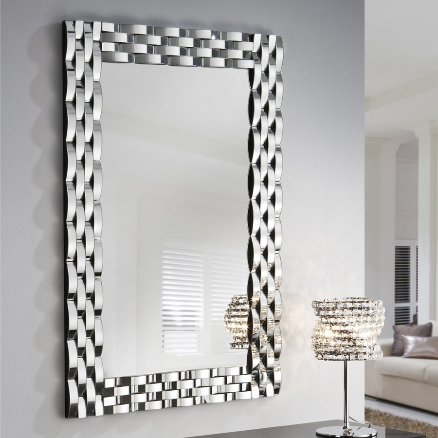 Espejo Decorativo Rectangular 80×120 cm con Marco Espejado Ondulado