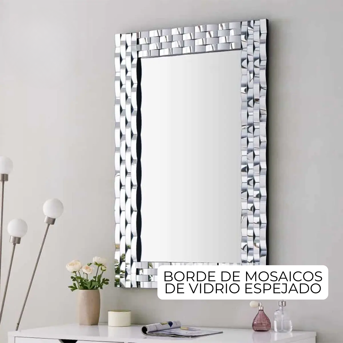 Espejo Decorativo Rectangular 80×120 cm con Marco Espejado Ondulado