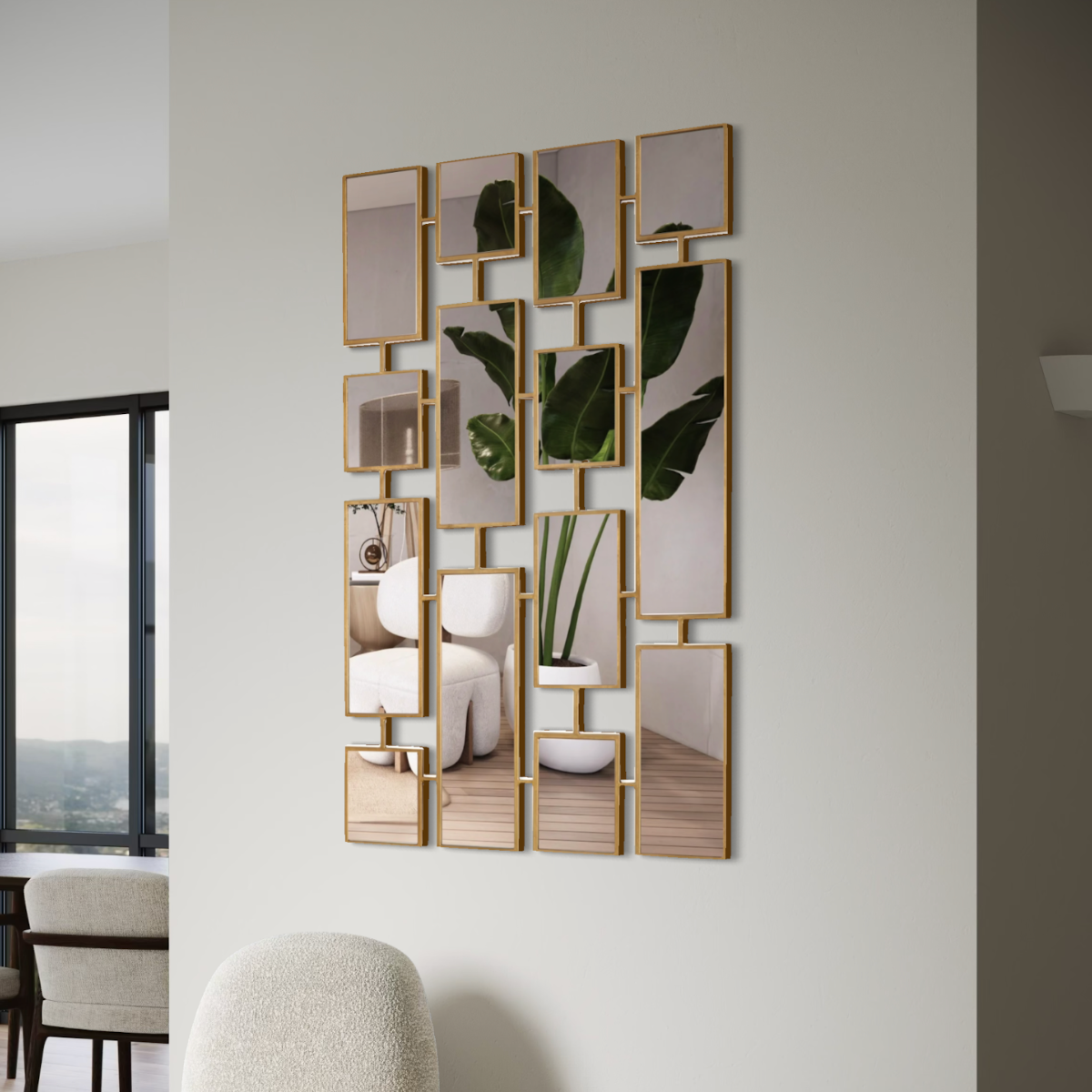 Espejo Decorativo Multiple 80×120 cm Marco Geométrico Dorado