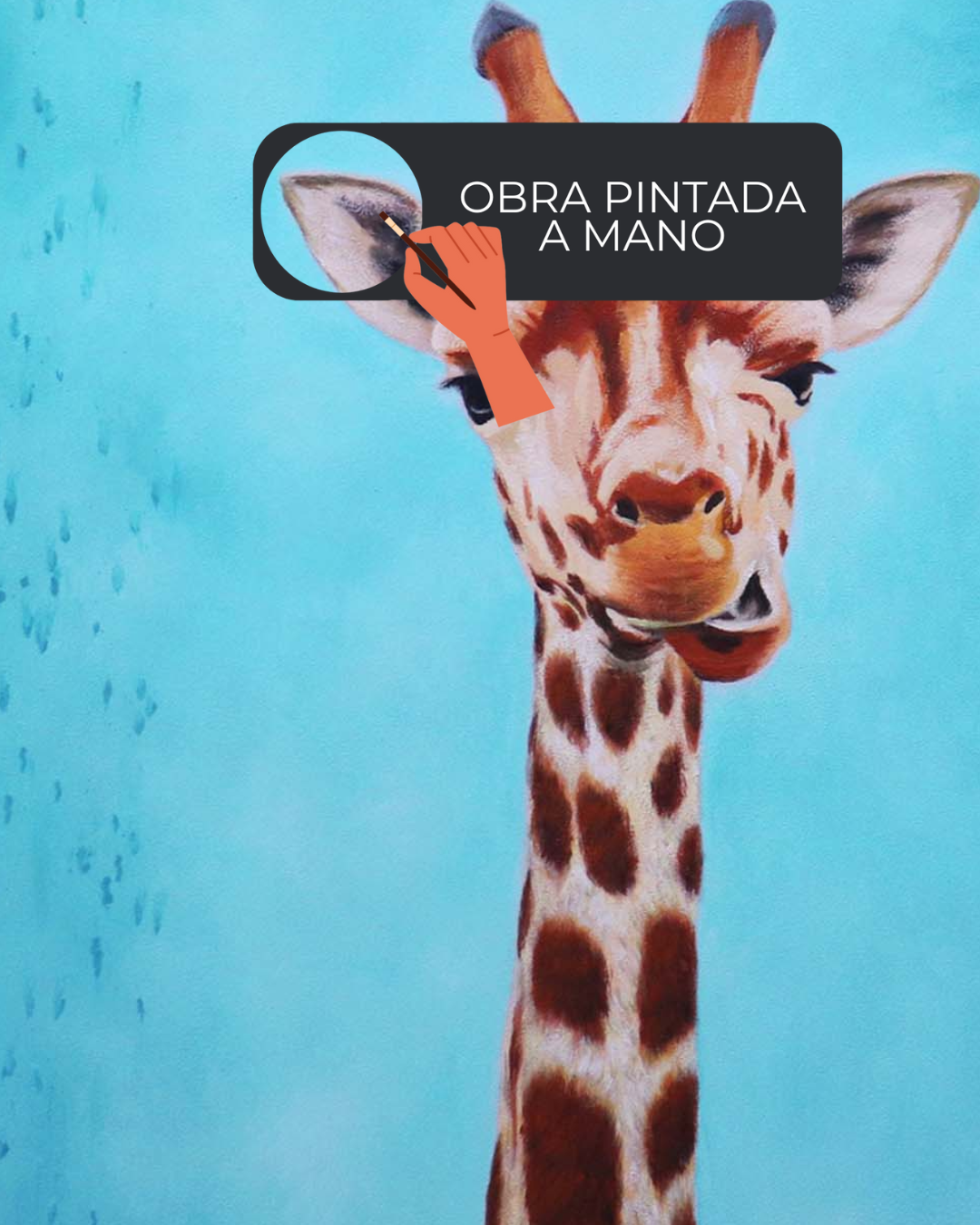 ÓLEO JIRAFA CON FONDO CELESTE 120X100