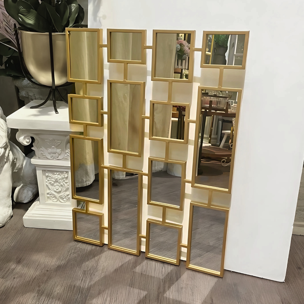 Espejo Decorativo Multiple 80×120 cm Marco Geométrico Dorado
