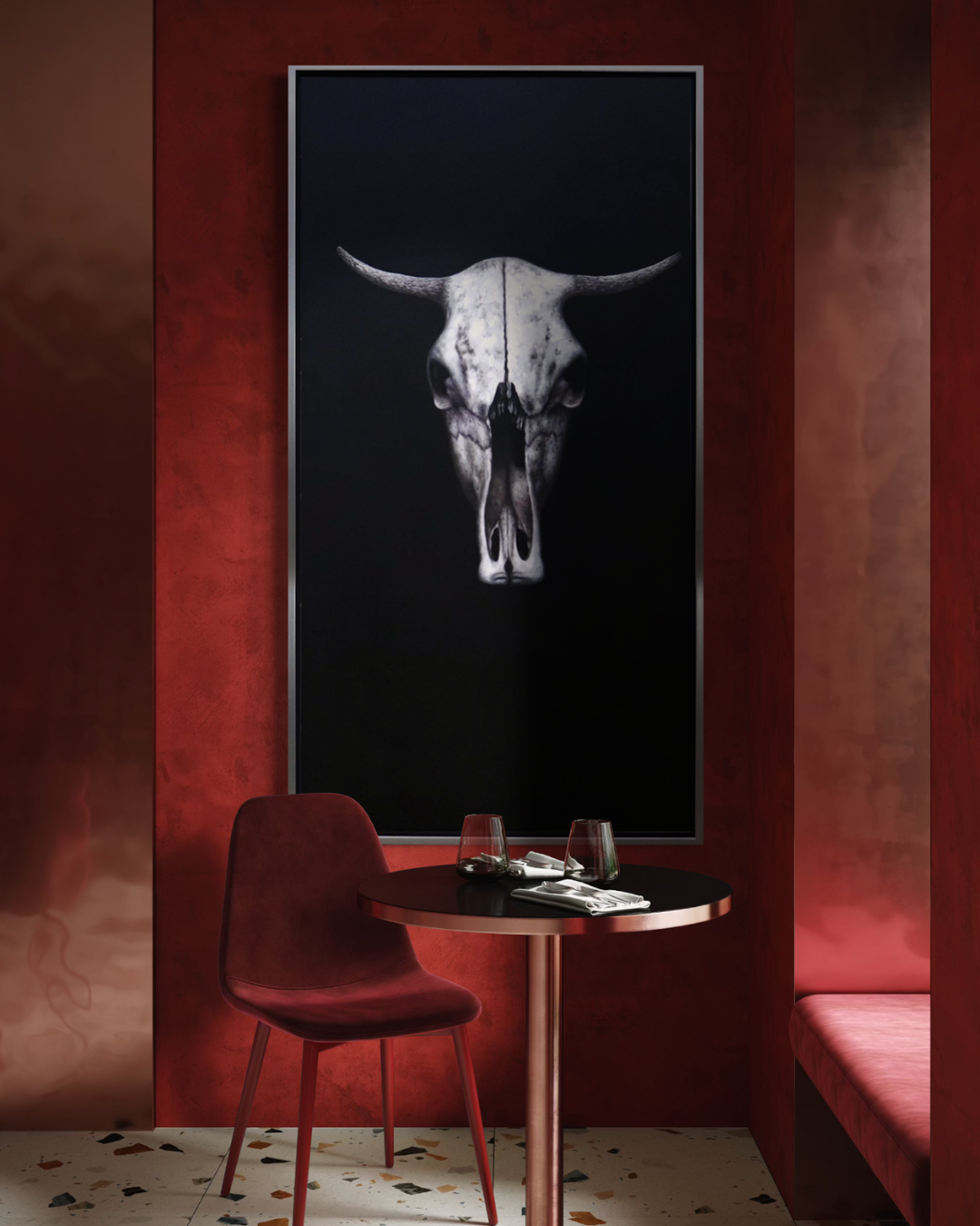 Oleo Calavera chivo fondo negro 150x80