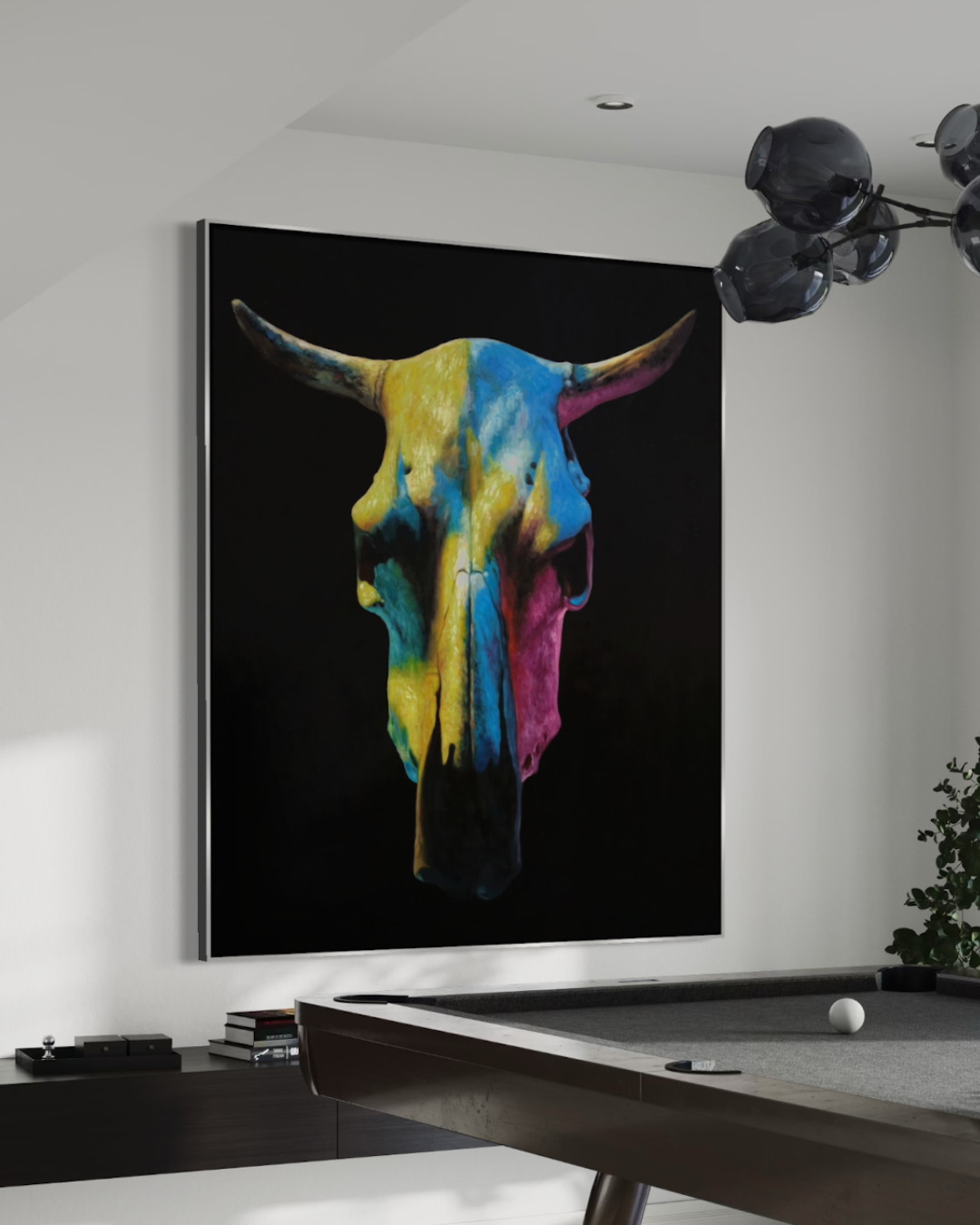 ÓLEO XXL FONDO NEGRO CRANEO TORO 150X180