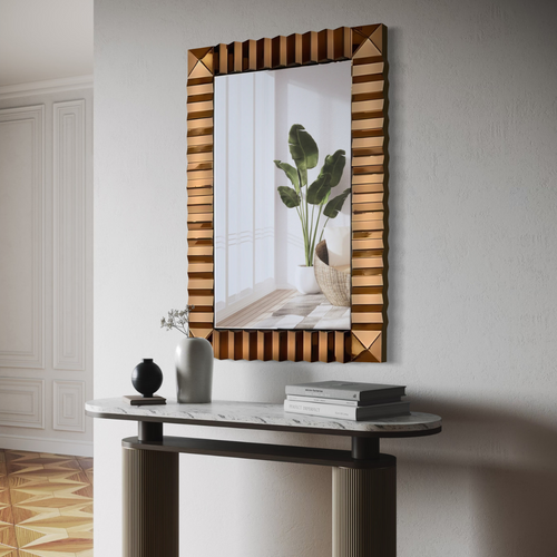 Espejo Decorativo Rectangular 80×120cm Marco Espejado Relieve Cobre - imagen 1