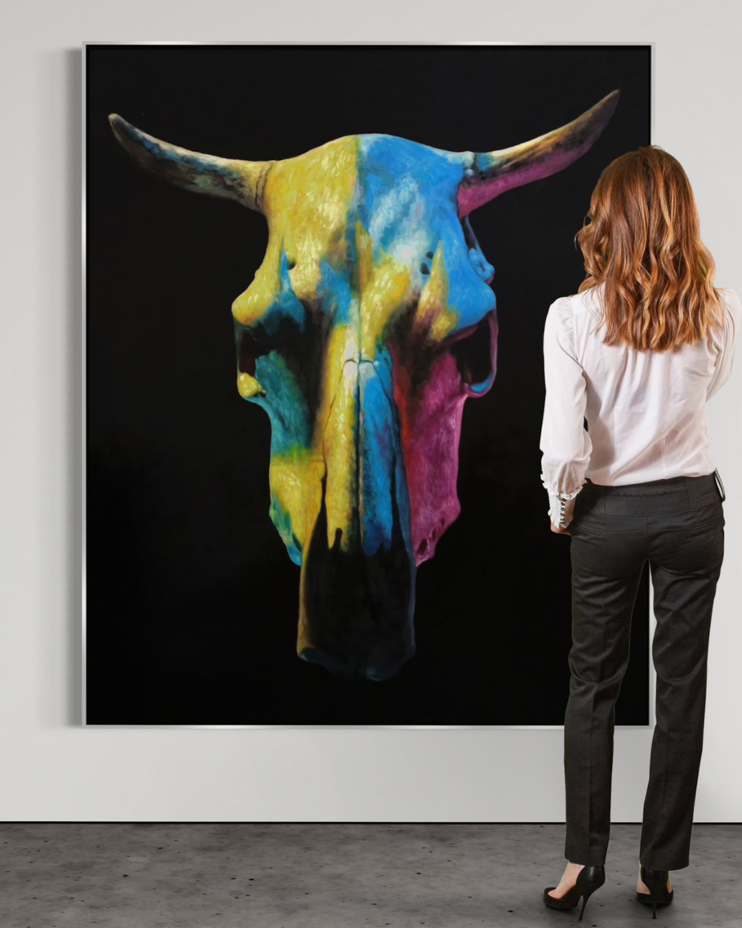 ÓLEO XXL FONDO NEGRO CRANEO TORO 150X180