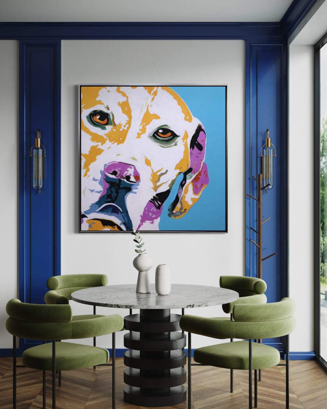 ÓLEO PERRO EN COLORES 120X120