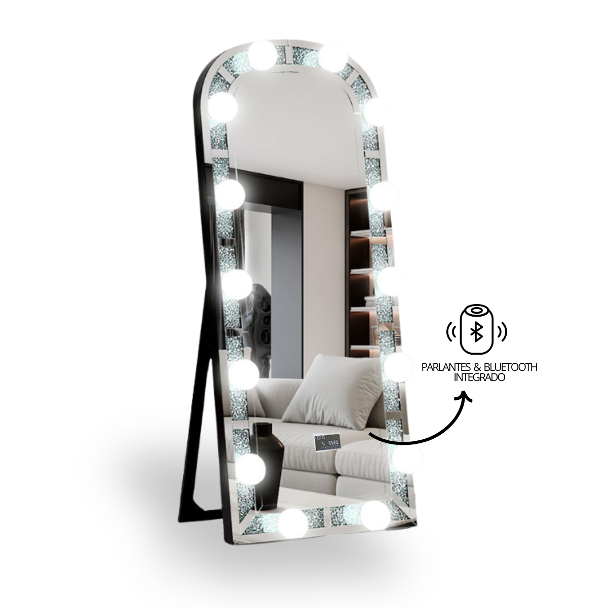 Espejo de Pie con Luces LED y Parlantes Bluetooth Integrados 80×175 cm