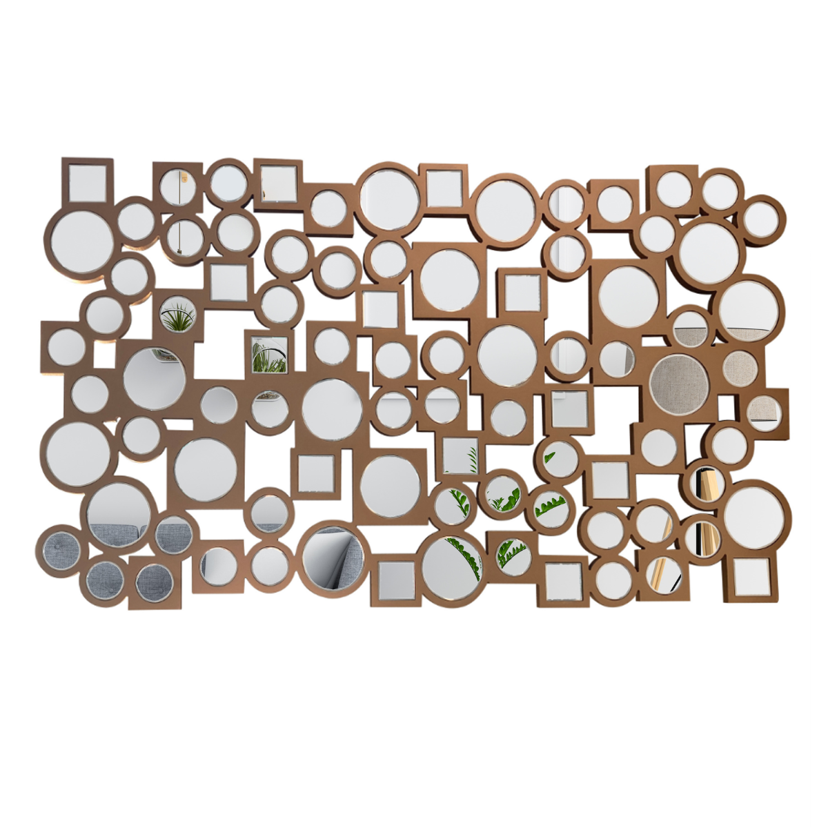 Espejo Decorativo Cobre  80×120 cm con Círculos y Cuadrados Espejados