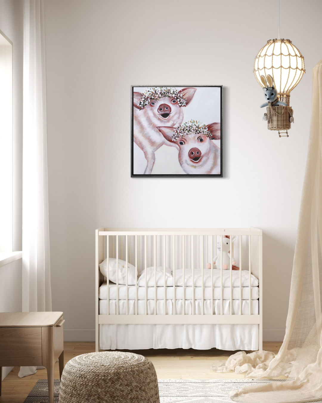 Oleo Chanchitos con corona 60x60