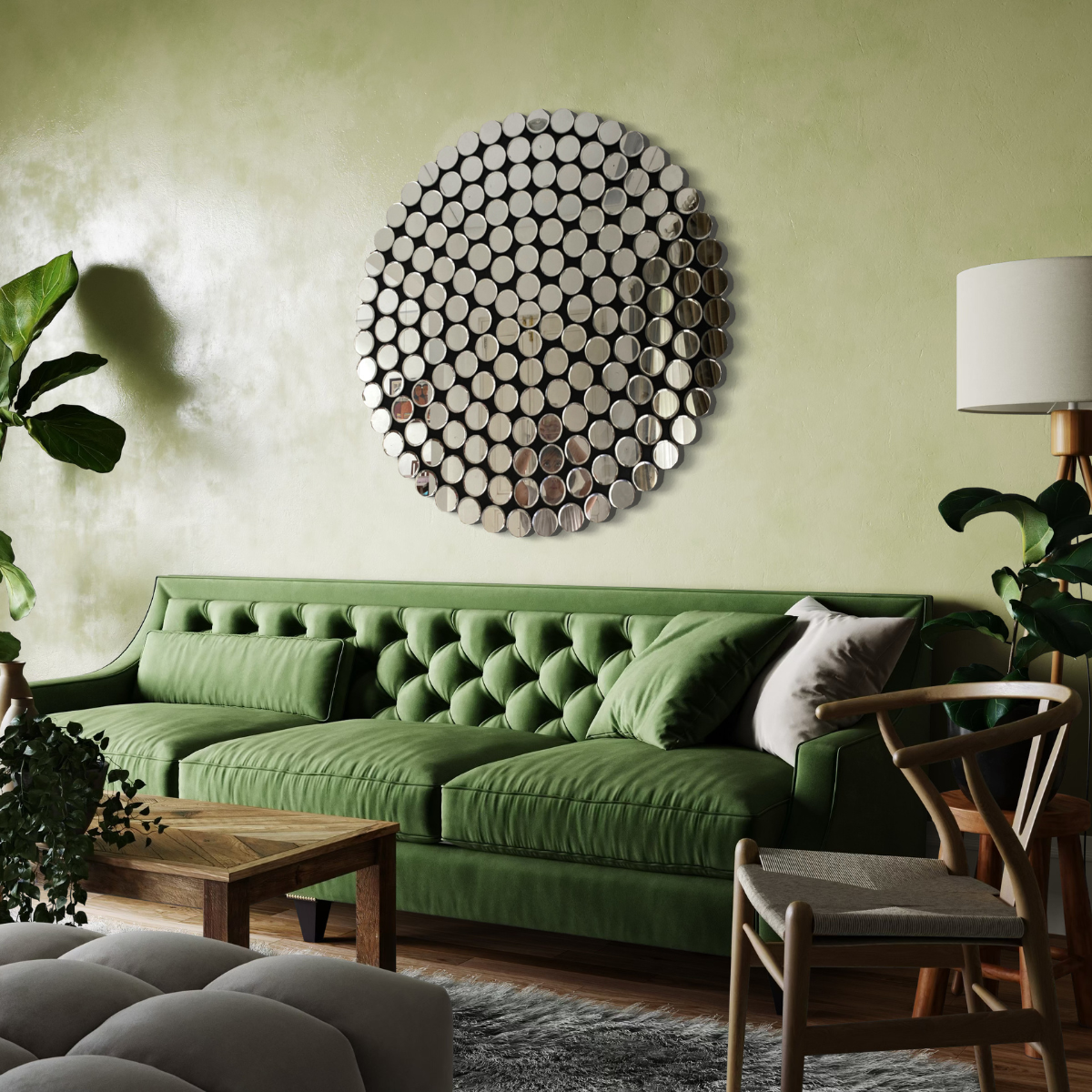 Espejo Redondo Decorativo 90×90 cm con Diseño de Círculos Espejados