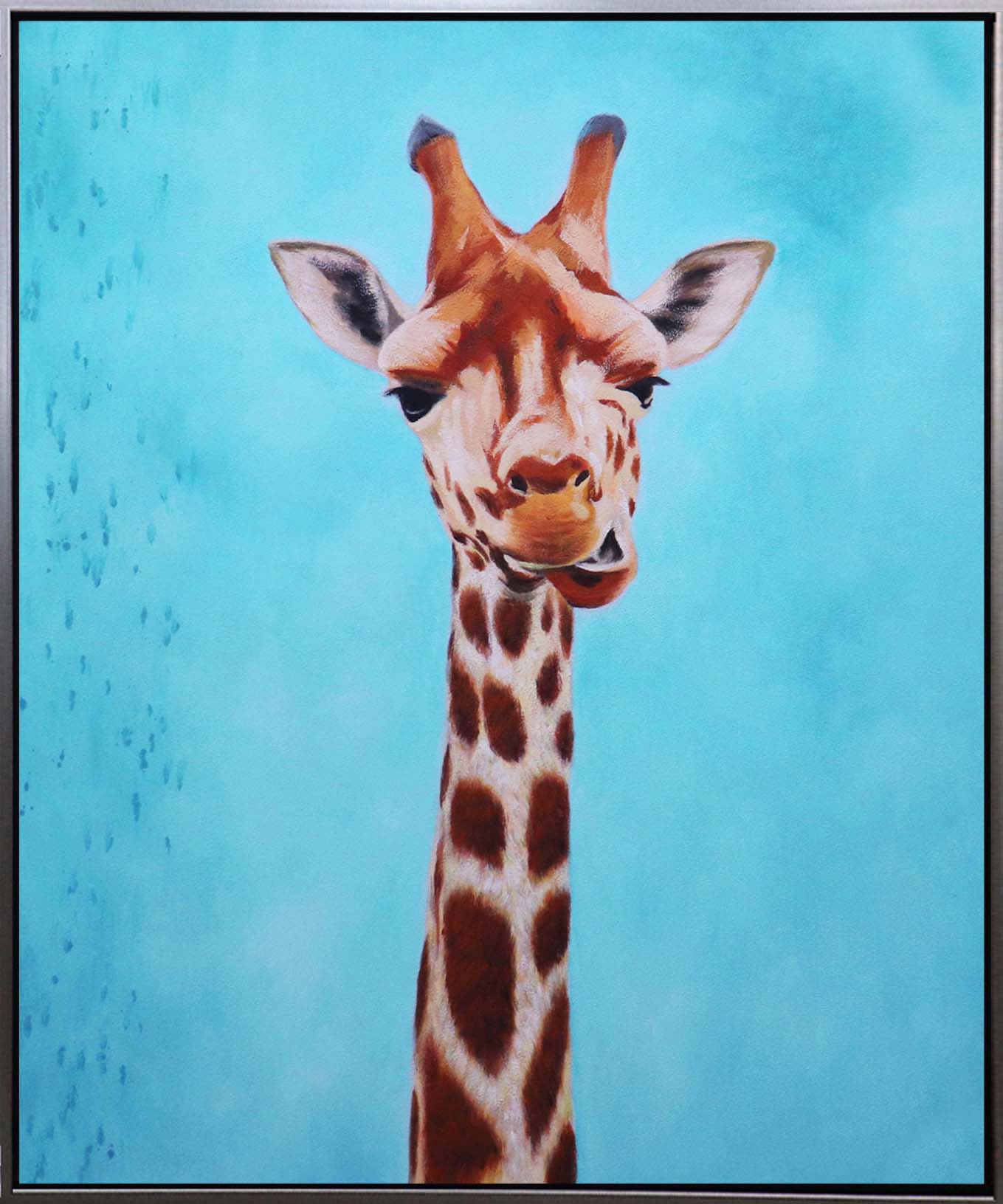 ÓLEO JIRAFA CON FONDO CELESTE 120X100